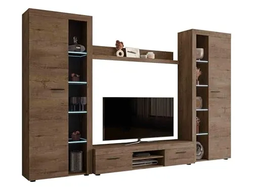 MIRJAN24 Wohnwand Farso XL - Modernes Wohnzimmer-Set mit Beleuchtung - Stilvolle Wohnwand Farso XL, 300 cm breit, mit eleganter weißer Beleuchtung und Glasböden, ideal für ein modernes Wohnzimmer.