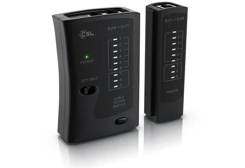 CSL Kabeltester für RJ45 & RJ11 Kabel, Leitungen in Böden, Wänden & Decken Netzwerk-Adapter RJ-45 (Ethernet) zu 2x RJ45, 2x RJ11, Patchkabel Tester, Leitungstester, LAN Network Cable Tester