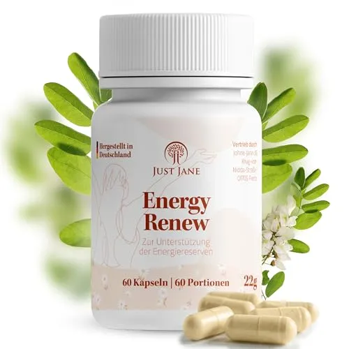 Just Jane® Energy Renew – Mit Coenzym Q10 & Vitamin B12 hochdosiert – Natürlicher, veganer Energiebooster für Mütter – Nahrungsergänzungsmittel Frauen – Laborgeprüft in Deutschland – 60 Kapseln