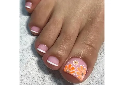 LuxusKollektion Nageldesign Zubehör 24 Stück Künstliche Zehennägel Französische Quadratische Gelbe Blumen