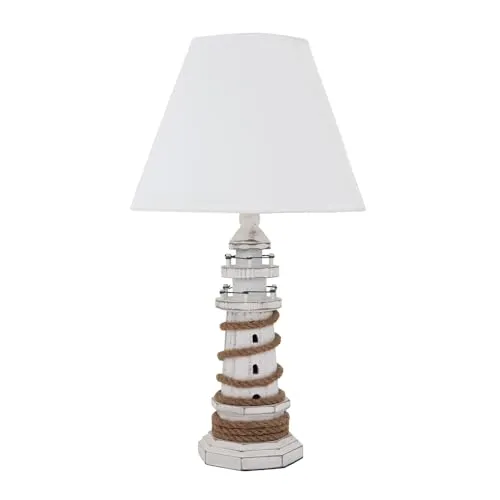 Grafelstein Tischlampe LIGHTHOUSE – Maritime Leuchtturm Lampe - Tischlampe im Beach-House-Look aus Holz und Jute, bringt maritimes Flair in Ihr Zuhause. Höhe ca. 49,5 cm, Ø 28 cm – ideal für eine gemütliche Atmosphäre.