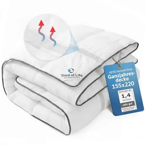 AERO ActiveClima Bettdecke 135x200 cm - 4-Jahreszeiten Bettdecke mit innovativer Climabalance®-Technologie für optimales Schlafklima und individuelle Wärmeanpassung - ideal für ganzjährigen Komfort.
