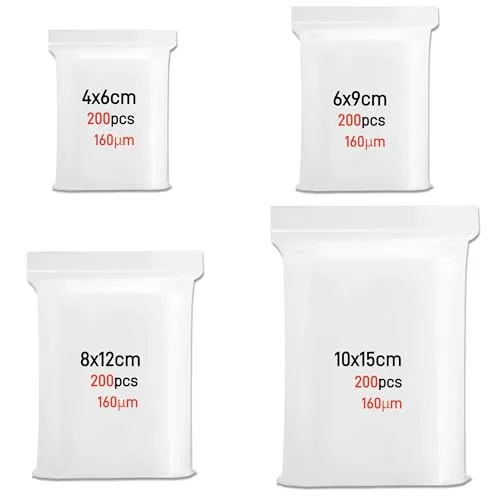 Druckverschlussbeutel 800 Stück,Kleine Plastiktüten,Zip Beutel,4 Größen | Wiederverschließbare Dick Klarsichttüten 160μm,Verschließbar Zipper Verpackungstüten,Kleine Tüten,Ziplock Baggies Transparent