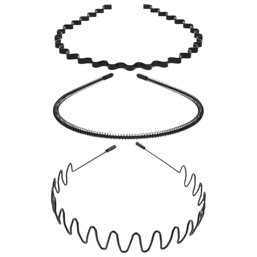 Produktbild Metall Haarband, 3 Stück Haarreifen Männer Damen, Welle Metall Stirnband, Rutschfestes Elastisches Haarreifen, Stirnband Herren, Haarbänder für Männer Frauen, für Outdoor Sports Yoga
