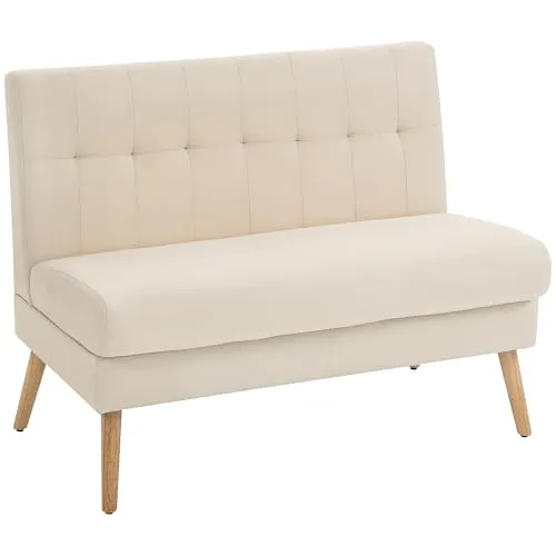 HOMCOM 2-Sitzer Sofa mit Leinenoptik - Kompaktes Sofa für kleine Räume (118 cm), ideal für Wohnzimmer oder Schlafzimmer. Bequeme Polsterung und modernes Design mit stabilen Holzbeinen sorgen für Stil und Komfort.
