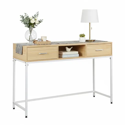 Konsolentisch Ablagetisch Flurtisch - Skandi Design für jeden Raum - Stylischer Konsolentisch aus MDF in Hellbraun-Weiß, ideal für Flur oder Wohnzimmer. Mit praktischen Maßen von 120x40x80 cm, perfekt für stilvolle Ablage.
