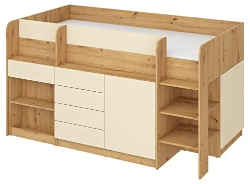 BIM Furniture Etagenbett Smile P Kindermöbel, Möbelset für EIN Kinderzimmer, EIN Bett mit Schreibtisch, Regalen, Schubladen: Rechte Seite (Artisan Eiche/Creme)