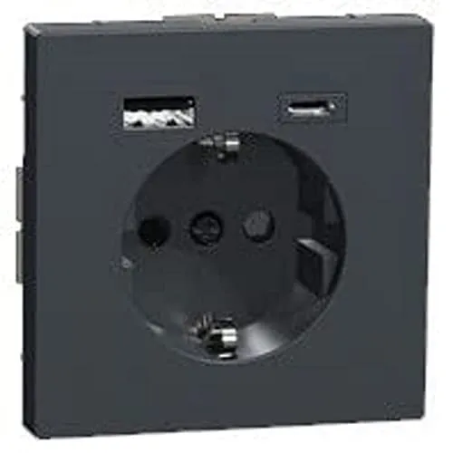 Merten Schuko Steckdose mit USB Ladegerät MEG2367-6034 - Steckdose mit integriertem USB Ladegerät, ideal zum gleichzeitigen Laden von zwei Geräten. Hoher Berührungsschutz und modernes Design in Anthrazit, perfekt für Zuhause oder Büro.
