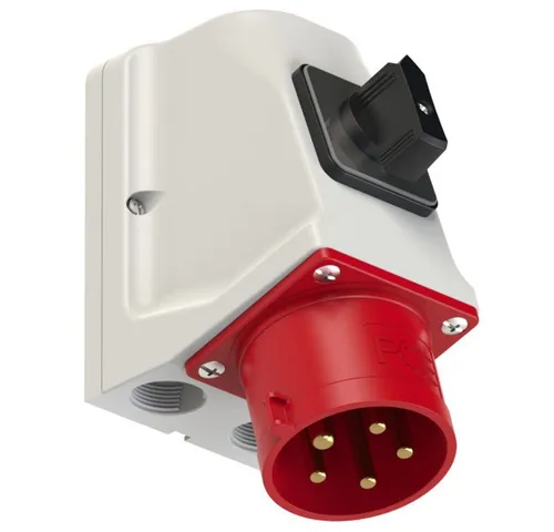 PCE CEE-Wandgerätestecker 32A 5p 6h IP44 mit Schalter - Robuster CEE-Wandgerätestecker für den sicheren Anschluss von elektrischen Geräten in industriellen Umgebungen. Ideal für den professionellen Einsatz mit geprüfter Qualität und einfacher Handhabung.