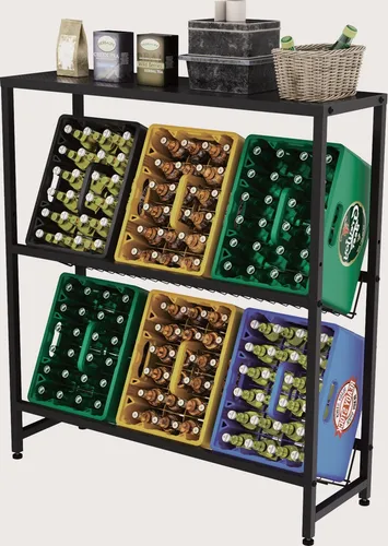Rainsworth Getränkekistenregal mit Metallgitterhalterung, 33T x 103B x 113H cm - Schwarz - Praktisches Getränkekistenregal für 6 große oder 8 kleine Kisten. Mit stabiler Gitterhalterung und verstellbaren Füßen, ideal für unebene Böden. Maximale Tragfähigkeit: 150 kg pro Ebene.