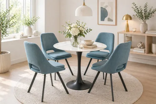 moebel-direkt-online Essgruppe 5tlg. Tischgruppe - Moderne Essgruppe mit runder Tischplatte in Marmoroptik und stabilen Metall-Säulenfuß. Ideal für stilvolle Esszimmer mit Platz für bis zu 4 Personen.