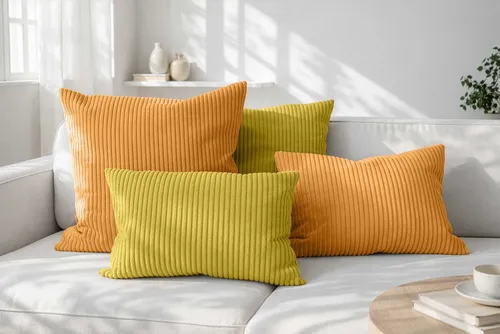 Amilian Dekokissen 4er Set mit Füllung – Sofakissen Set 2x 40x40 cm & 2x 35x45 cm – Stilvolle Zierkissen in Senfglanz/Sonnentraum