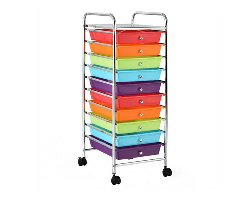 COSTWAY Rollwagen, mit 10 stapelbaren Schubladen, auf Rollen Metallgestell