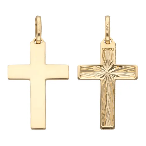 Anhänger Kreuz 30x16mm aus 585 Gelbgold – Beidseitig tragbar - Eleganter Anhänger aus 14 Karat Gelbgold, ideal für jeden Anlass. Hochwertige Verarbeitung und glänzende Oberfläche machen ihn zum perfekten Schmuckstück für stilbewusste Träger.