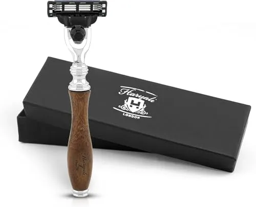 Haryali London 3-Klingen-Rasierapparat für Männer und Frauen – Nachhaltiger Körper- und Gesichtsrasierer – Rasierapparat aus Holz für Herren – Ergonomischer, wiederverwendbarer Rasierer