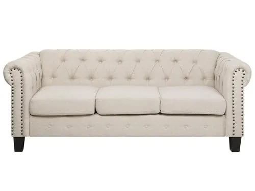 Chesterfield 3er Sitzer Sofa mit Nitten in Beige von Beliani