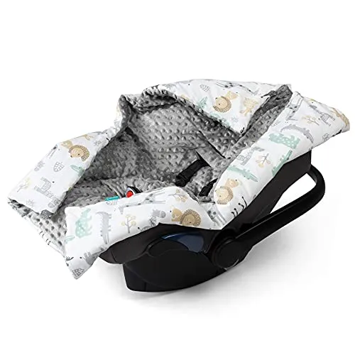 Babydecke Einschlagdecke für Autositz - Waschbare Einwickeldecke mit Tiermotiven - Kuscheldecke für Babyschalen, ideal zum Einwickeln und Schutz, aus waschbarem Material für einfache Pflege.