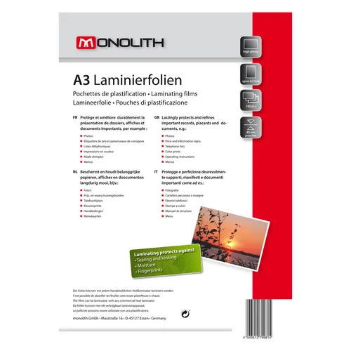 MONOLITH Laminierfolie A3 80 mic glänzend