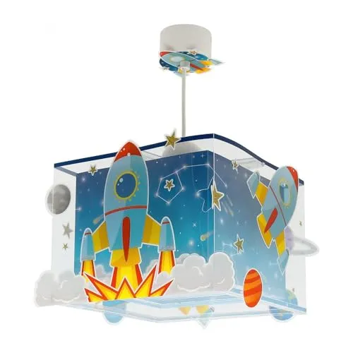 Dalber Lampe kinderzimmer, kinderlampe Pendelleuchte Hängelampe, Deckenleuchte Kinder, Deckenlampe kinderzimmer Rocket Raum Rakete Sonnensystem, 63352, E27, Blau