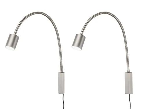 meineWunschleuchte 2er SET 2in1 Wandlampen & Bettlampen Silber - Wand-Leselampen im 2er SET mit Schwanenhals für individuelle Ausrichtung, ideal für Bett oder Wandmontage. Inklusive 2x austauschbarer GU10 LED für warmweißes Licht.