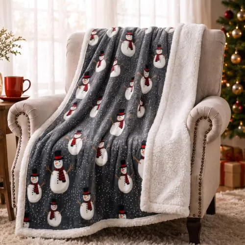 Catalonia Classy Weihnachts Kuscheldecke Schneemann Grau, 150x130 cm | Weihnachten Decke für Wohnzimmer und Schlafzimmer, weiche Fleece Wohndecke Tagesdecke, als ideale Weihnachten Geschenke