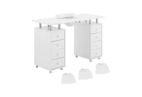Physa Schminktisch Nageltisch Maniküretisch mit 8 Schubladen - Schminktisch mit 8 praktischen Schubladen für optimale Organisation, ideal für Nagelstudios oder Home-Spa, in elegantem Weiß.
