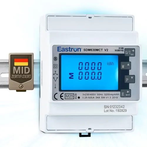 EASTRON SDM630MCT Hutschienen-Zähler für präzise Messungen - Hochwertiger Hutschienen-Zähler EASTRON SDM630MCT, einphasig/dreiphasig, ideal für den professionellen Einsatz in der Energiekontrolle. Kompakt und zuverlässig.