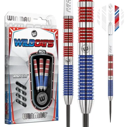 WINMAU Wildcats 23g Profi Wolfram Steeltip Dartpfeile Set - High-Performance Steel-Dartpfeile aus 90% Wolfram, inkl. Premium Flights und Schäfte für präzise Würfe und optimale Kontrolle.