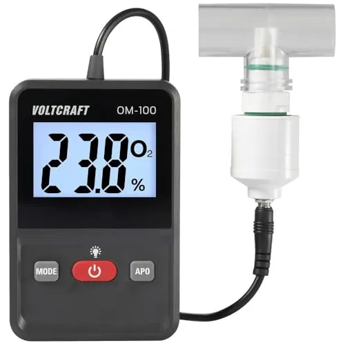 Voltcraft OM-100 Sauerstoff-Messgerät - Luftdurchsatzmessgeräte mit Messbereich von 0-100% O2, ideal für Umweltüberwachung in Wohngebieten und Arbeitsplätzen, ausgestattet mit auswechselbarem Sauerstoffsensor.