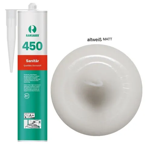 Ramsauer Dichtstoff Ramsauer 450 Sanitär Silicon Fugen Dichtstoff 310ml Kartusche, gebrauchsfertig, chemisch widerstandsfähig, schnellhärtend, UV-beständig,pilzhemmend
