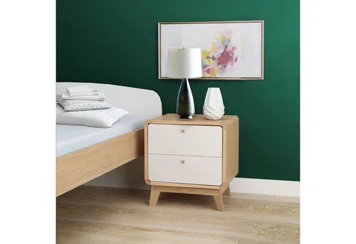 Cassie Nachttisch mit 2 Schubladen aus Eiche in beige von loft24