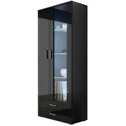 Mirjan24 Vitrine, Schwarz, Kunststoff, 2 Schubladen, Rechteckig, 80x192x43 cm, Wohnzimmer, Wohnwände, Vitrinenschränke