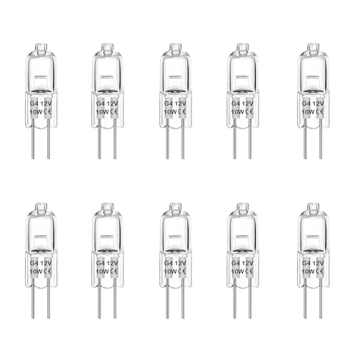 Rpanle G4 Halogen Bulbs, Clear Capsule 10W 12V 3000K Warm White Light, for Cooker Lighting, Signal Lights, Track Lighting (10 Pack)