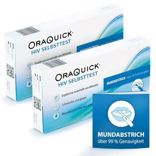 2x OraQuick HIV Selbsttest - Schmerzfrei und sicher testen - Gesundheitstests für den privaten Gebrauch - Einfacher Speicheltest für Zuhause, erkennt HIV-1 und HIV-2-Antikörper in nur 20 Minuten, 99% Genauigkeit für eure Sicherheit.