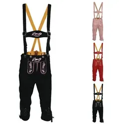 German Wear Trachtenlederhose GW1400 Damen Lederhose Trachtenhose Ziegenleder Kniebundhose mit Hosenträgern rosa|schwarz 42/XL