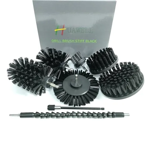 HUAWELL Schwarze Bohrbürste, ultrasteife Reinigungsbürste mit ausziehbarem Befestigungs-Set, Allzweck-Set für Badezimmeroberflächen, Fugen, Räucher, Grills, Boden(schwarz)