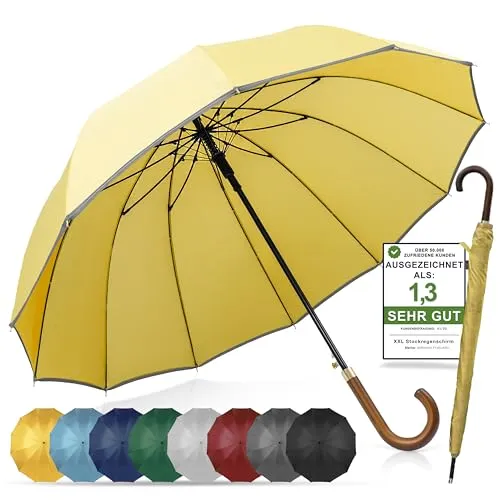 ADRIANO PORCARO® Regenschirm Sturmfest I Ø120cm Schirm I Regenschirm Groß XXL mit Reflektierendem Rand I 12 Streben Stockschirm I inkl. Schirmhülle - Für Herren & Damen I Gelb