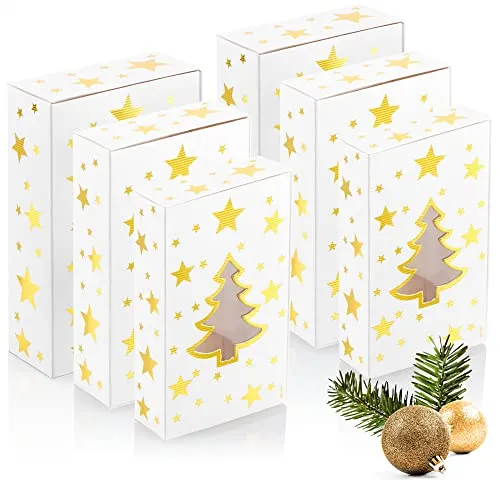 com-four® 6-teiliges Geschenkschachtel-Set in 3 Größen - Geschenkboxen mit Weihnachtsmotiven - Faltbox aus stabilen Pappkarton - faltbare Pappbox (6 Stück - Sterne/Weihnachtsbaum)