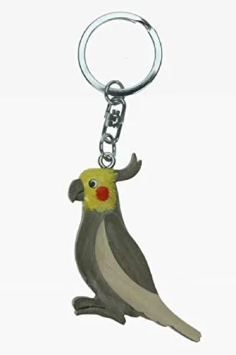 Unbekannt Schlüsselanhänger Nymphensittich aus Holz und Metall, Sittiche Vogel