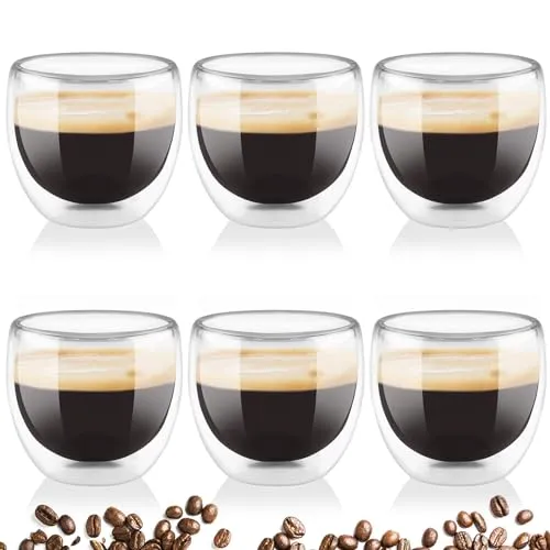 Mezzar Kaffeegläser, 6x80ml Transparent Espressotassen Set, Thermogläser für Latte Tee Matcha Cappuccino Milch Bie, Glas Doppelwandig