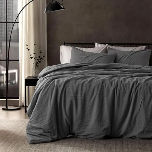 Lanqinglv Bettwäsche 200x200cm Grau Dunkelgrau, Uni Oeko-TEX Bettwäsche Anthrazit mit Reißverschluss Bettbezug 200x200 Doppelbett und 2 Kissenbezug 80x80cm