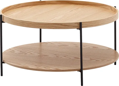 Produktbild Couchtisch 78x78x40 cm Sofatisch Holz / Metall Wohnzimmertisch Eiche | Design Stubentisch Modern Rund mit Ablage | Holztisch Kaffeetisch | Tisch Wohnzimmer