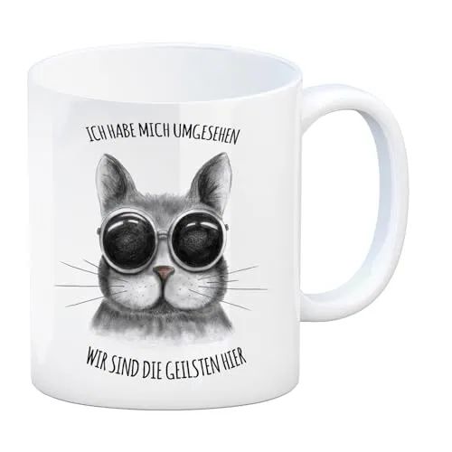 trendaffe Kaffeebecher mit Katze Motiv und Spruch: Ich habe mich umgesehen - wir sind die geilsten hier