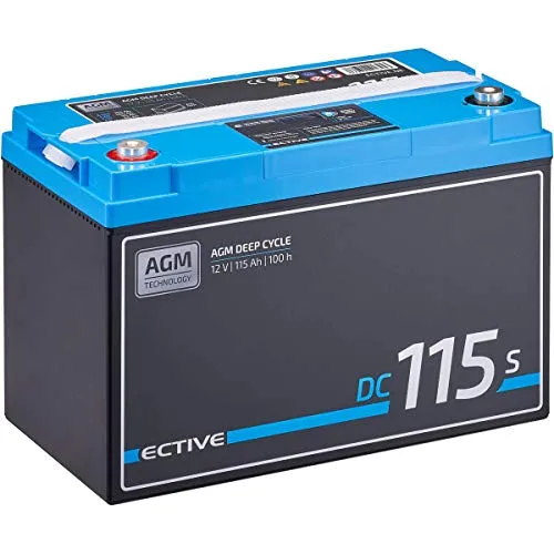 ECTIVE AGM Batterie DC115S - 12V, 115Ah, wartungsfrei - Deep-Cycle-Batterien mit 15 % mehr Zyklen und intelligentem Informationssystem für zuverlässige Energieversorgung in Wohnmobilen, Booten und Solaranwendungen.