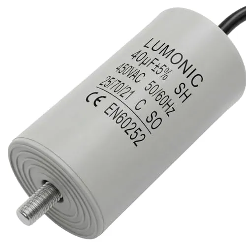 Lumonic Anlaufkondensator 40µF 450V | mit Kabel I 45x84mm I 40uF I Motorkondensator mit Kunststoffgehäuse I Betriebskondensator I für Pumpen, Rasenmäher, Werkzeuge
