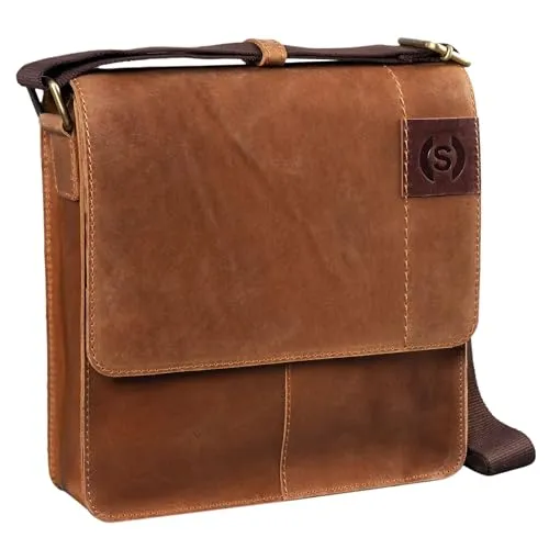 STILORD 'Mircos' Tablet Umhängetasche - Moderne Vintage Messenger Bag aus echtem Rindsleder, ideal für Tablets bis 9.7 Zoll. Praktische Fächer bieten Platz für Dokumente, Smartphone und mehr – der perfekte Begleiter für jeden Tag!