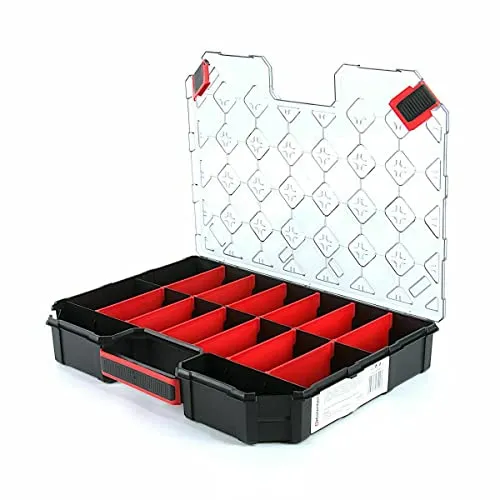 Sortimentskasten Kleinteilemagazin Sorierkasten Mit Funktionalen Trennwänden Ergonomischer Griff Durchsichtiger Deckel 390 x 284 x 60 mm