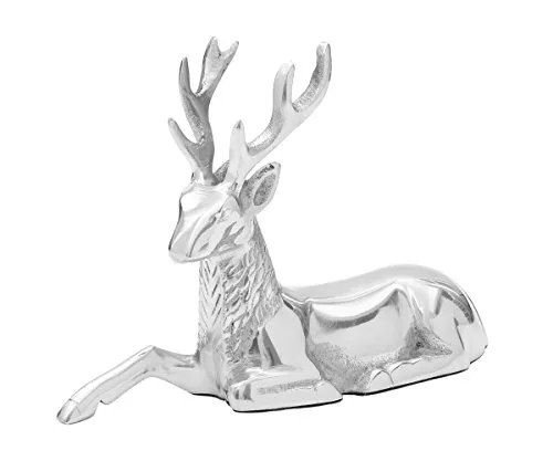 Brillibrum Design Dekofigur Hirsch aus Aluminium Figur Rentier Silber Weihnachtsdeko REH Statue Skulptur Liegend Hirsch Dekoration Hirschfigur (Varainte 5 : 14,5x6,5x21,4 cm)