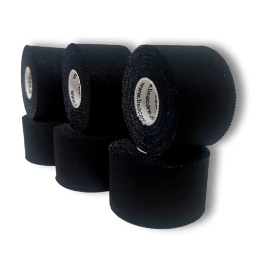LisaCare Sport Tape - 6 Rollen 3,8cm breit - schwarze Sport Tapes - Fußball Tape - Athletic Tape - Tape Sporttape starker Halt & leicht zu reißen - für jede Sportart div. Farben (6er-Set - schwarz)