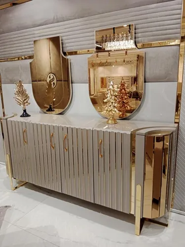 Moderne 3-teilige Kommode mit 2 Spiegeln in gold von JV Möbel